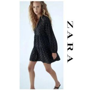 Zara Woman clip Dot MINI BLACK DRESS (33)🦋